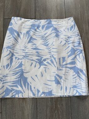 Talbots Blue and White Leaf-Print Mini Skirt